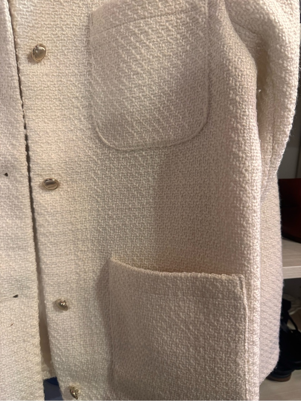 Abercrombie & Fitch Cream Textured Bouclé Blazer Jacket - Picture 6 of 6
